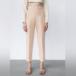 Zara - High Waisted Trousers with Buttons - Tan - Small